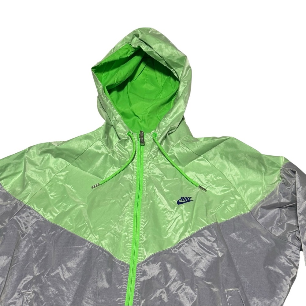 Nike Lime Green and Silver Hooded Jacket windbreaker Y2K XL - Picture 3 of 13
